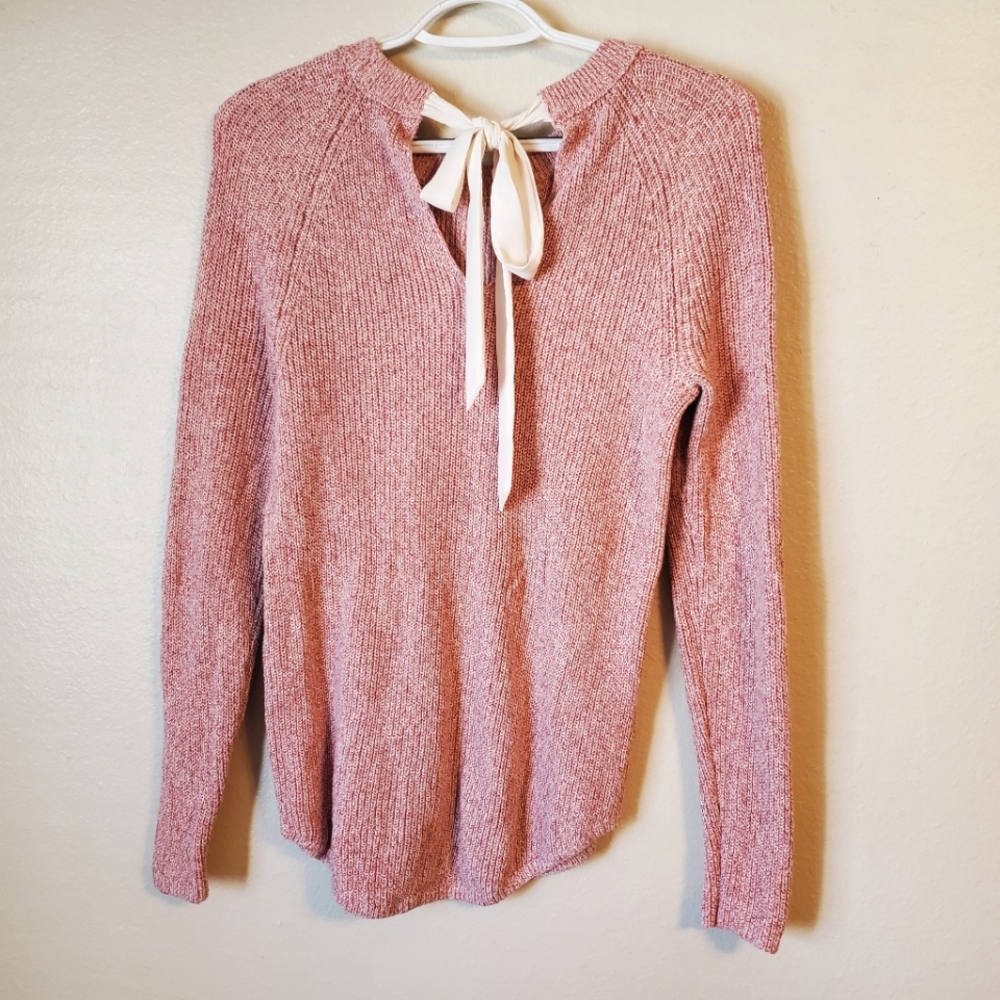 Loft Pink Knit Sweater Size Small bow tie back Modest Valentines day sweater